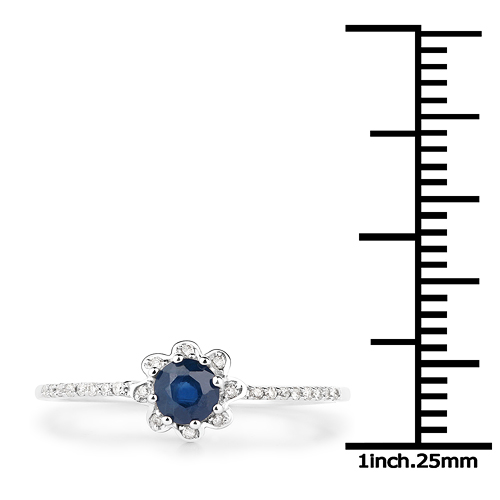 0.34 Carat Genuine Blue Sapphire and White Diamond 14K White Gold Ring