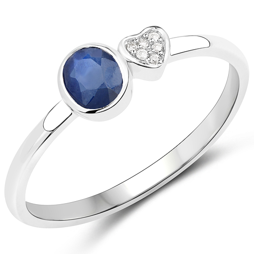Sapphire-0.36 Carat Genuine Blue Sapphire and White Diamond 14K White Gold Ring