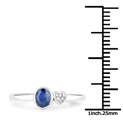 0.36 Carat Genuine Blue Sapphire and White Diamond 14K White Gold Ring