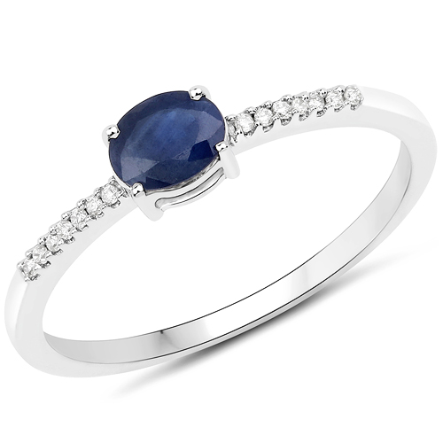 Sapphire-0.38 Carat Genuine Blue Sapphire and White Diamond 14K White Gold Ring
