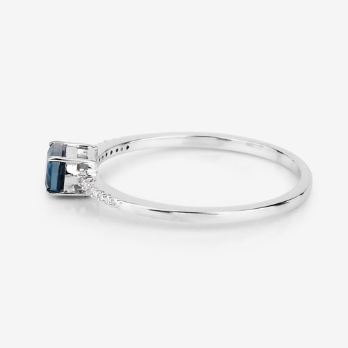 0.44 Carat Genuine London Blue Topaz and White Diamond 14K White Gold Ring