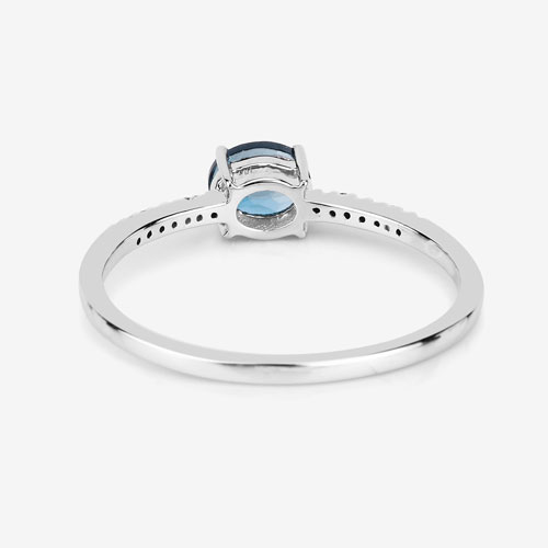 0.44 Carat Genuine London Blue Topaz and White Diamond 14K White Gold Ring