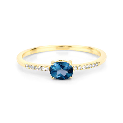 0.44 Carat Genuine London Blue Topaz and White Diamond 14K Yellow Gold Ring