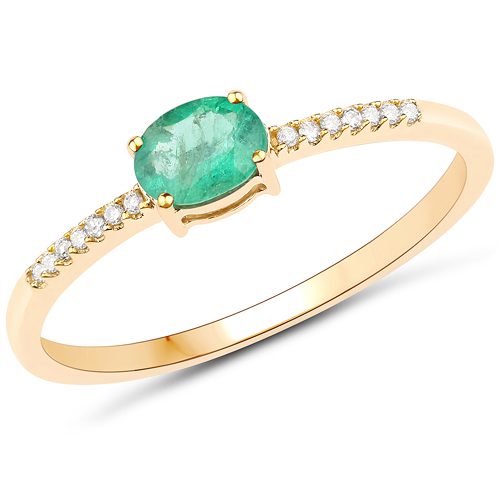 Emerald-0.34 Carat Genuine Zambian Emerald and White Diamond 14K Yellow Gold Ring