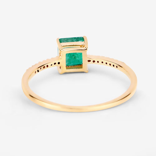 0.64 Carat Genuine Zambian Emerald and White Diamond 14K Yellow Gold Ring