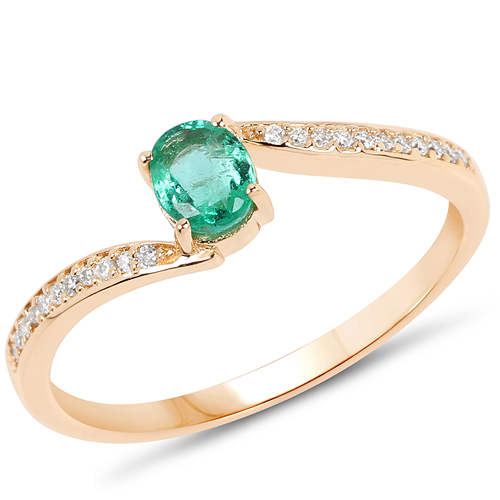 Emerald-0.37 Carat Genuine Zambian Emerald and White Diamond 14K Yellow Gold Ring