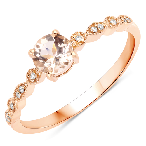 Rings-0.45 Carat Genuine Morganite and White Diamond 14K Rose Gold Ring