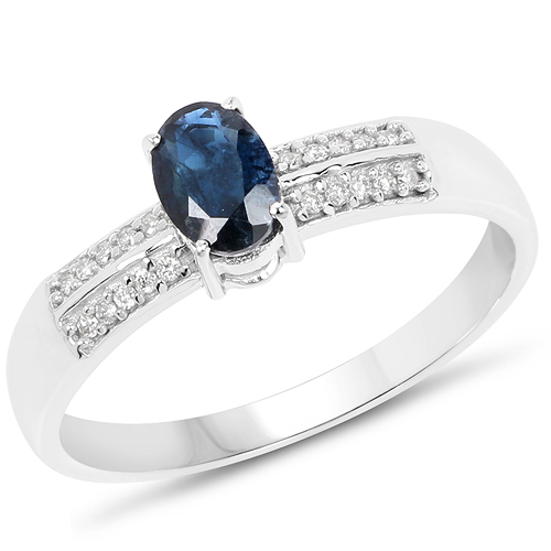 Sapphire-0.54 Carat Genuine Blue Sapphire and White Diamond 14K White Gold Ring