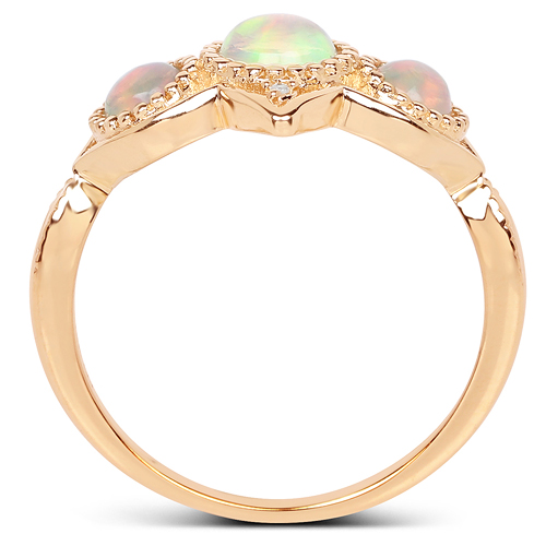 0.62 Carat Genuine Ethiopian Opal and White Diamond 14K Yellow Gold Ring