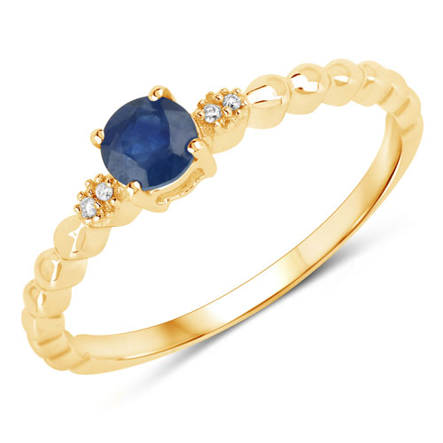 Sapphire-0.28 Carat Genuine Blue Sapphire and White Diamond 10K Yellow Gold Ring