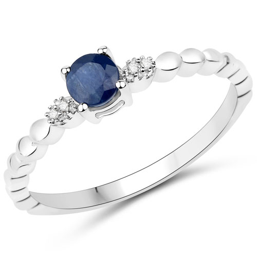 Sapphire-0.28 Carat Genuine Blue Sapphire and White Diamond 14K White Gold Ring