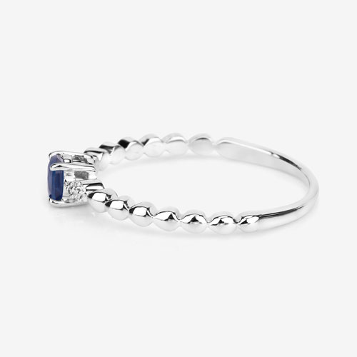 0.28 Carat Genuine Blue Sapphire and White Diamond 14K White Gold Ring