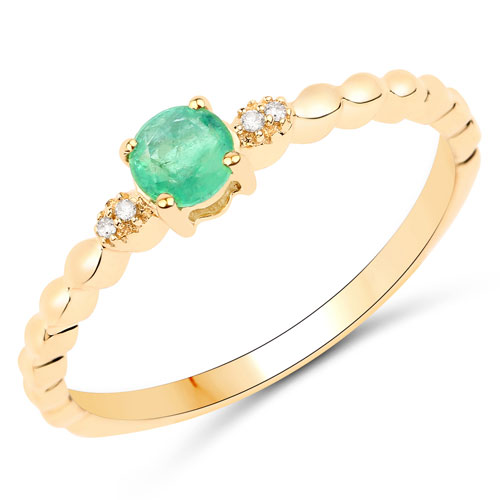 Emerald-0.24 Carat Genuine Zambian Emerald and White Diamond 10K Yellow Gold Ring