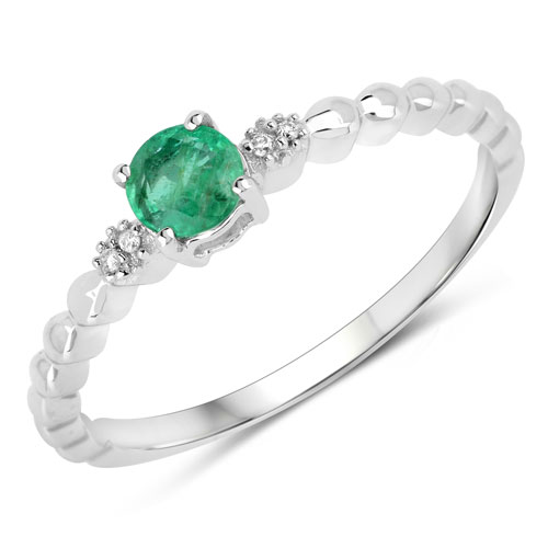Emerald-0.24 Carat Genuine Zambian Emerald and White Diamond 14K White Gold Ring