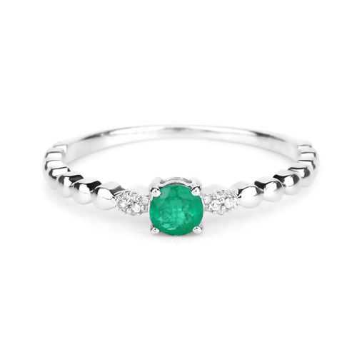 0.24 Carat Genuine Zambian Emerald and White Diamond 14K White Gold Ring