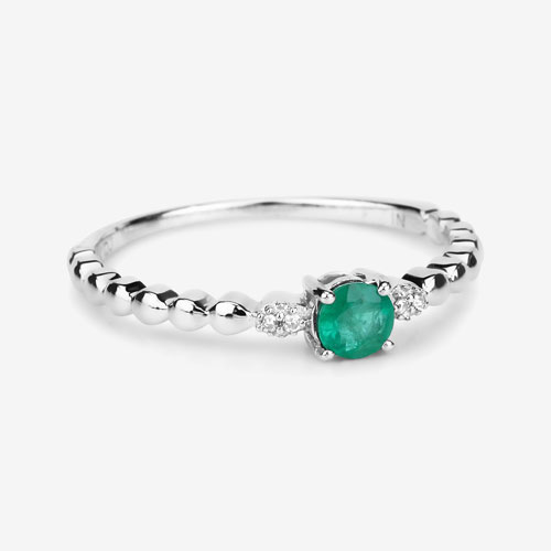 0.24 Carat Genuine Zambian Emerald and White Diamond 14K White Gold Ring