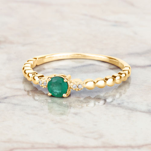 0.24 Carat Genuine Zambian Emerald and White Diamond 14K Yellow Gold Ring