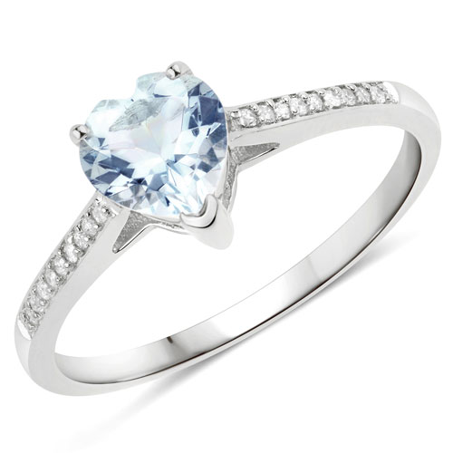 Rings-0.65 Carat Genuine Aquamarine and White Diamond 14K White Gold Ring