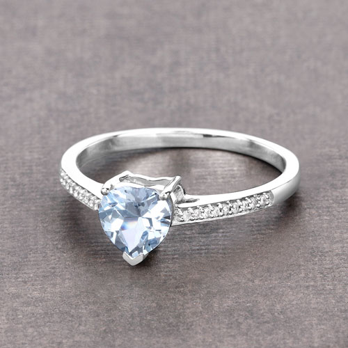 0.65 Carat Genuine Aquamarine and White Diamond 14K White Gold Ring