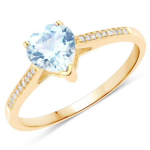 Rings-0.65 Carat Genuine Aquamarine and White Diamond 14K Yellow Gold Ring