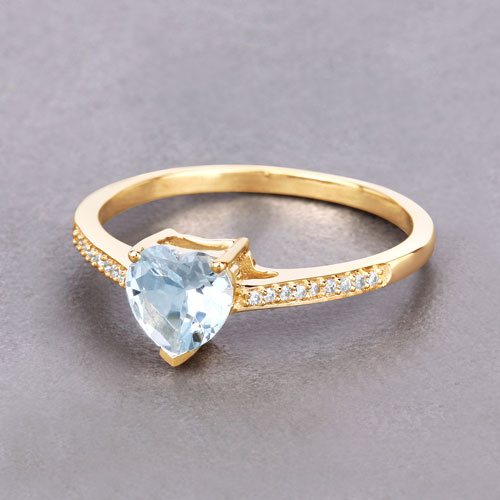 0.65 Carat Genuine Aquamarine and White Diamond 14K Yellow Gold Ring