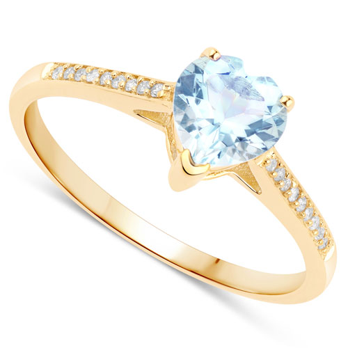 0.65 Carat Genuine Aquamarine and White Diamond 14K Yellow Gold Ring