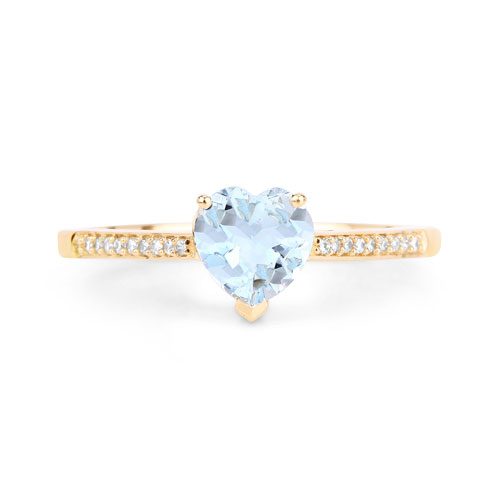 0.65 Carat Genuine Aquamarine and White Diamond 14K Yellow Gold Ring
