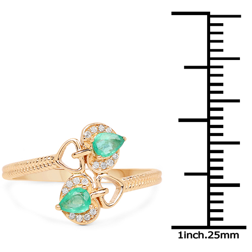 0.33 Carat Genuine Zambian Emerald and White Diamond 14K Yellow Gold Ring