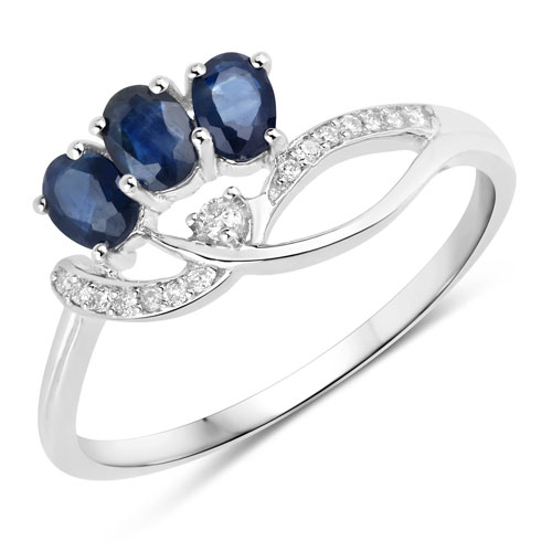 Sapphire-0.65 Carat Genuine Blue Sapphire and White Diamond 14K White Gold Ring