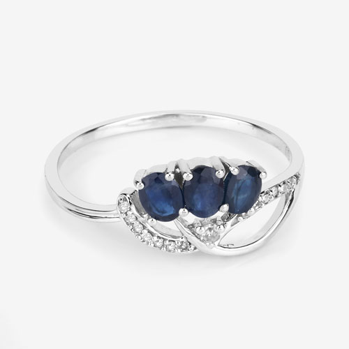 0.65 Carat Genuine Blue Sapphire and White Diamond 14K White Gold Ring