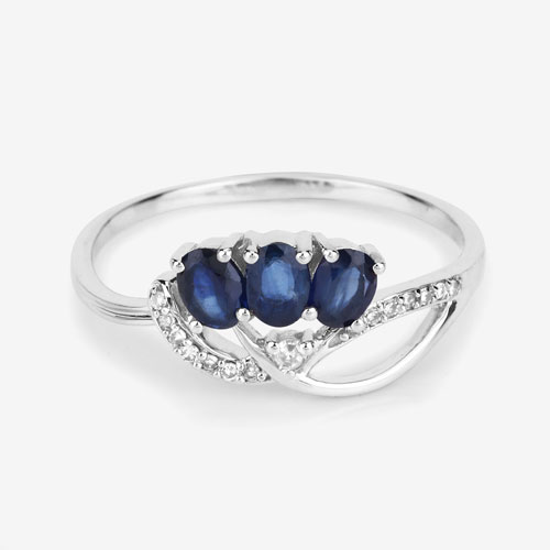 0.65 Carat Genuine Blue Sapphire and White Diamond 14K White Gold Ring