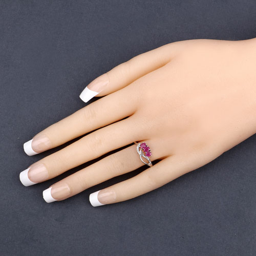 0.71 Carat Genuine Ruby and White Diamond 14K White Gold Ring