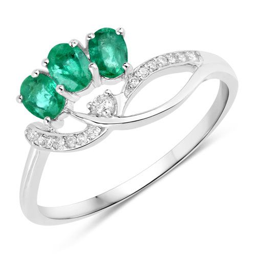Emerald-0.50 Carat Genuine Zambian Emerald and White Diamond 14K White Gold Ring