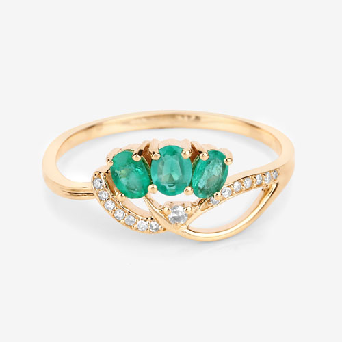 0.50 Carat Genuine Zambian Emerald and White Diamond 14K Yellow Gold Ring