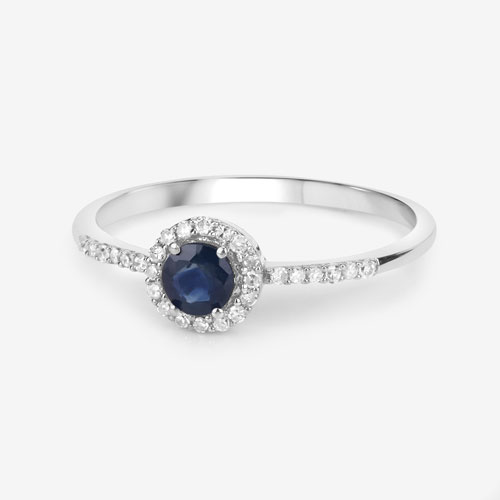 0.38 Carat Genuine Blue Sapphire and White Diamond 14K White Gold Ring