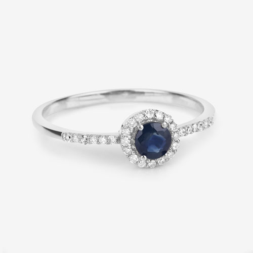 0.38 Carat Genuine Blue Sapphire and White Diamond 14K White Gold Ring