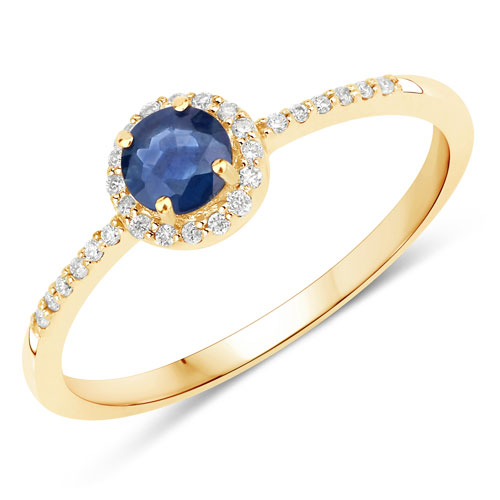 Sapphire-0.38 Carat Genuine Blue Sapphire and White Diamond 14K Yellow Gold Ring