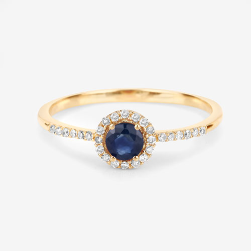 0.38 Carat Genuine Blue Sapphire and White Diamond 14K Yellow Gold Ring