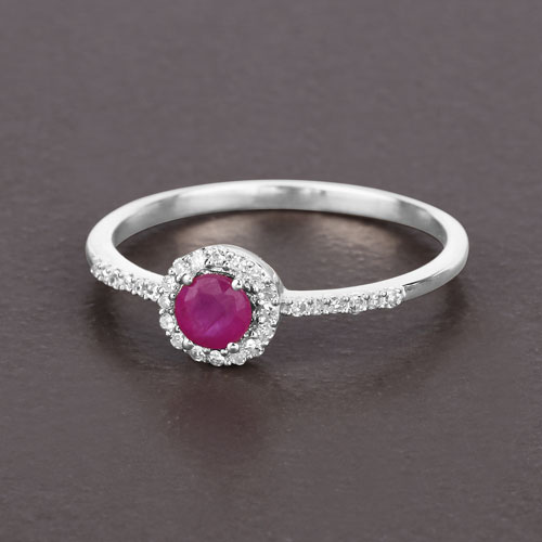0.41 Carat Genuine Ruby and White Diamond 14K White Gold Ring