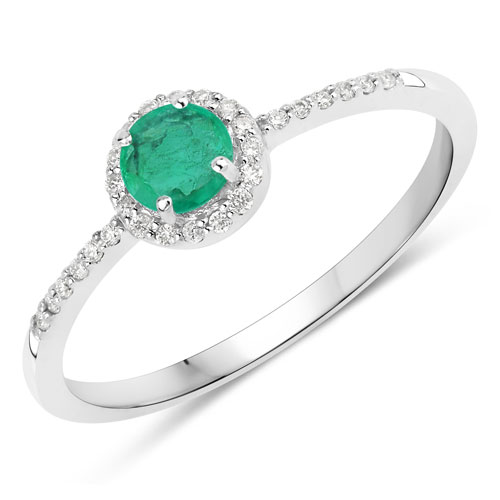 Emerald-0.34 Carat Genuine Zambian Emerald and White Diamond 14K White Gold Ring