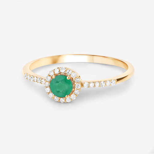 0.34 Carat Genuine Zambian Emerald and White Diamond 14K Yellow Gold Ring