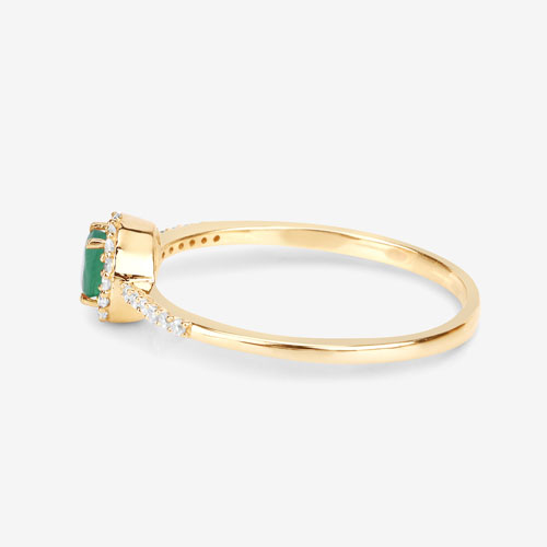 0.34 Carat Genuine Zambian Emerald and White Diamond 14K Yellow Gold Ring