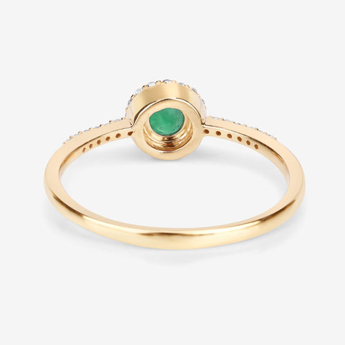 0.34 Carat Genuine Zambian Emerald and White Diamond 14K Yellow Gold Ring