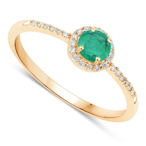0.34 Carat Genuine Zambian Emerald and White Diamond 14K Yellow Gold Ring