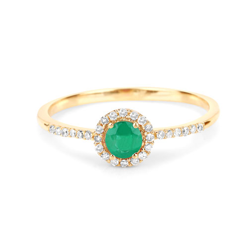 0.34 Carat Genuine Zambian Emerald and White Diamond 14K Yellow Gold Ring