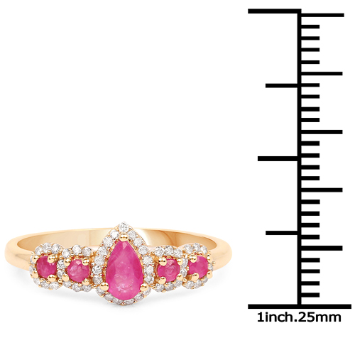 0.56 Carat Genuine Ruby and White Diamond 14K Yellow Gold Ring