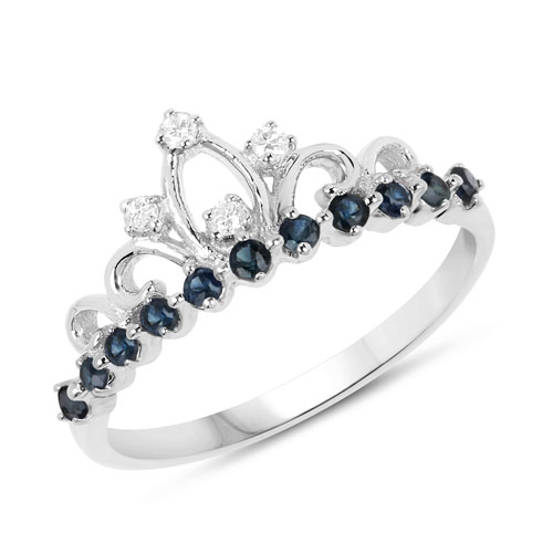 Sapphire-0.28 Carat Genuine Blue Sapphire and White Diamond 14K White Gold Ring