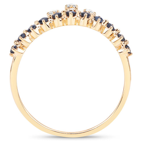 0.28 Carat Genuine Blue Sapphire and White Diamond 14K Yellow Gold Ring