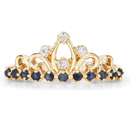 0.28 Carat Genuine Blue Sapphire and White Diamond 14K Yellow Gold Ring