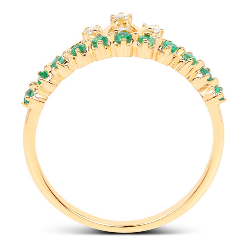 0.28 Carat Genuine Zambian Emerald and White Diamond 14K Yellow Gold Ring